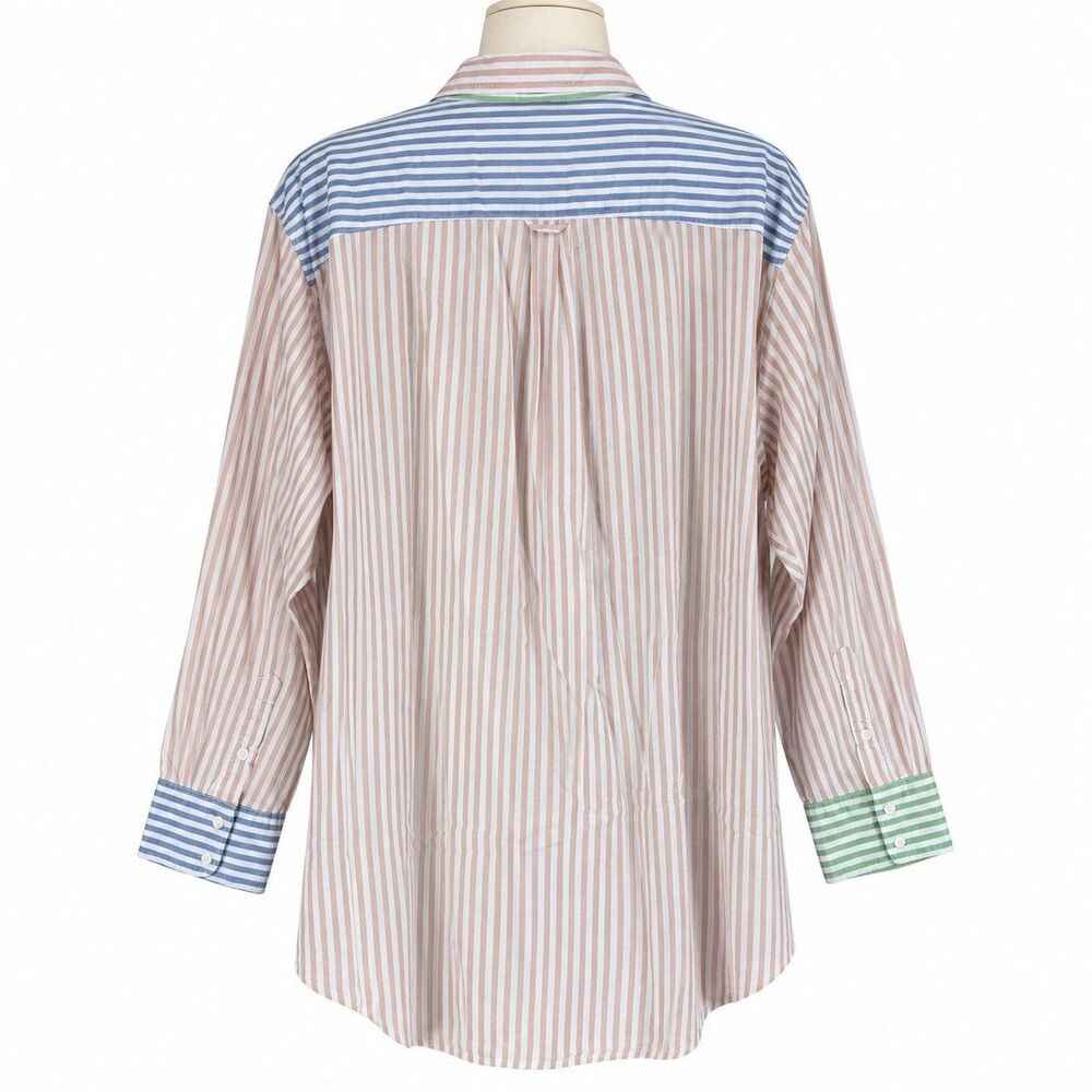 Aerie Women’s Striped Colorblock Button Down Shirt Size L/G Oversized Preppy - Picture 3 of 8